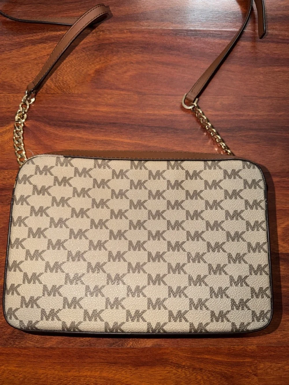 Michael Kors Beige Brown Signature MK Crossbody Bag